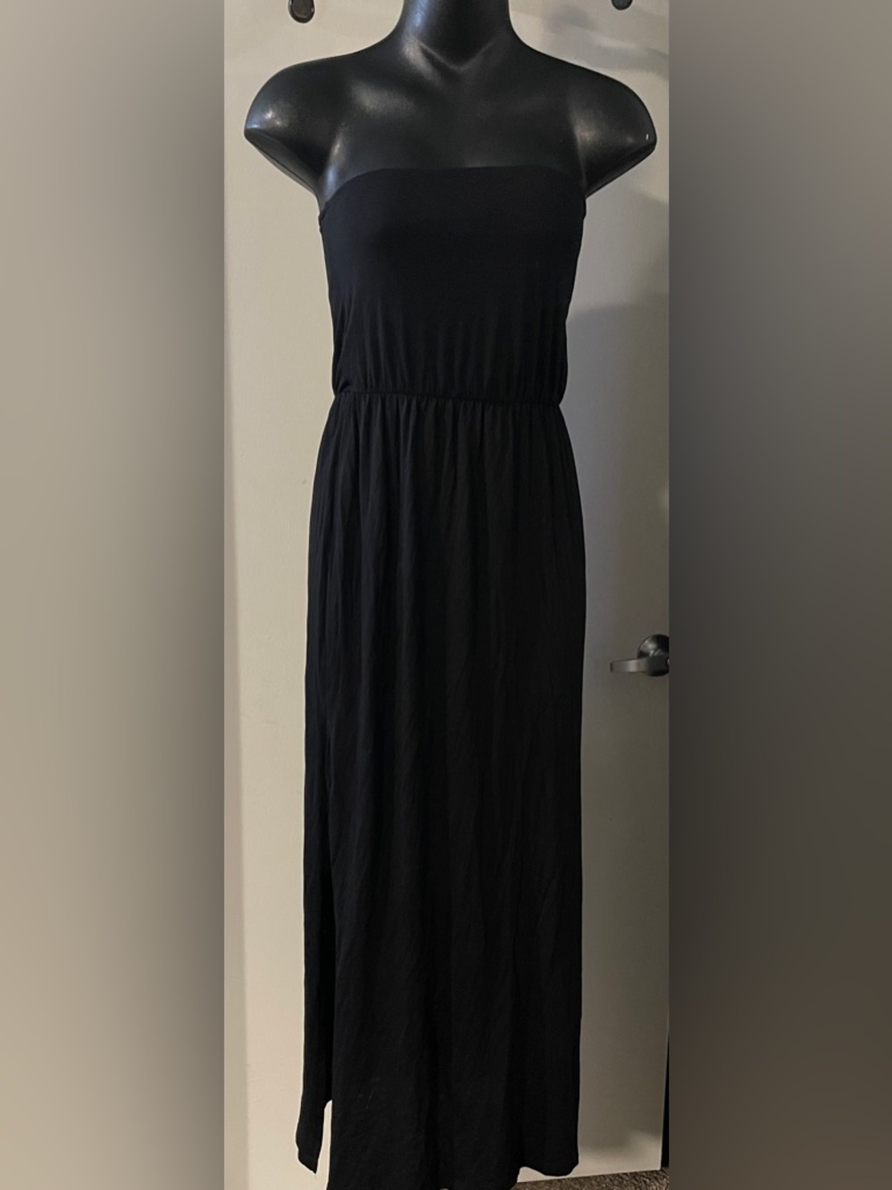 H&M Solid Black Strapless Maxi Dress, Size Small